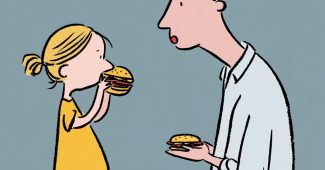 Ai提示词_一个小女孩用手吃汉堡并朝着爸爸的脸喷食物_chat gpt会员费缩略图