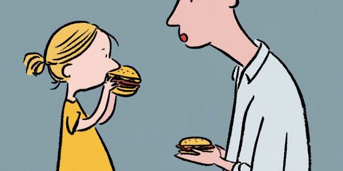 Ai提示词_一个小女孩用手吃汉堡并朝着爸爸的脸喷食物_chat gpt会员费缩略图