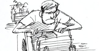 Ai提示词_一名男子全力拉着沉重的手推车，面露疲惫，表现出强烈的紧张感_怎么获取chatgptplus缩略图