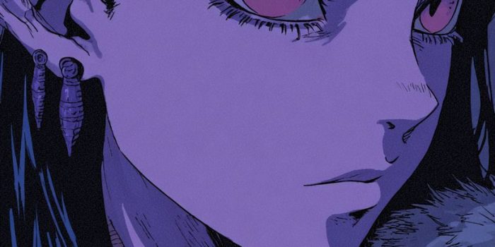 AI提示词_一幅动漫漫画中的面板，描绘了一个可爱的紫皮干枯女神，她有黑色的头发和竖瞳_chatgpt.com登录缩略图