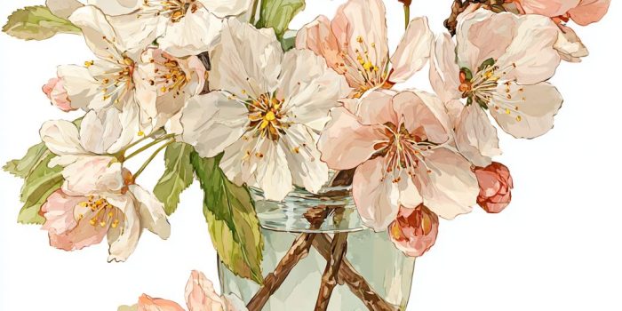 Ai提示词_优雅玻璃花瓶中的粉色樱花插图缩略图