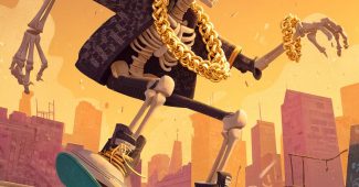 AI提示词_一个自夸的骷髅穿着设计师衣服和金项链在纽约的滑板公园滑行_gpt会员怎么开缩略图