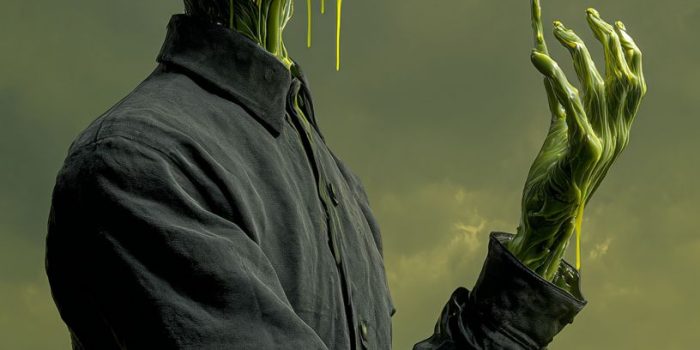 Ai提示词_一个无头的身影穿着黑色制服，右手向上伸展，手心长着一朵大黄花_chatgpt中文版gpt4缩略图