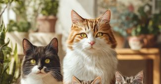 ai提示词_一群猫整齐地坐在一起，面对摄像头，背景是现代舒适的客厅_chatgpt在线网页版中文版缩略图