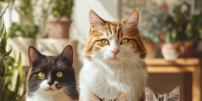 ai提示词_一群猫整齐地坐在一起，面对摄像头，背景是现代舒适的客厅_chatgpt在线网页版中文版缩略图