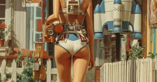 Ai提示词_动漫超级女孩在宁静的郊区花园中发射玩具火箭缩略图