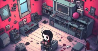 Ai提示词_一个90年代朋克女孩主题的Tamagotchi立体场景，展示了一位穿着朋克风格的动漫女孩 玩具缩略图