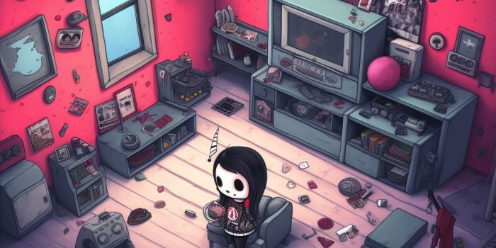 Ai提示词_一个90年代朋克女孩主题的Tamagotchi立体场景，展示了一位穿着朋克风格的动漫女孩 玩具缩略图