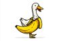 Ai提示词_一只幽默的漫画式鸭子从香蕉皮中露出头和腿，像穿着西装缩略图