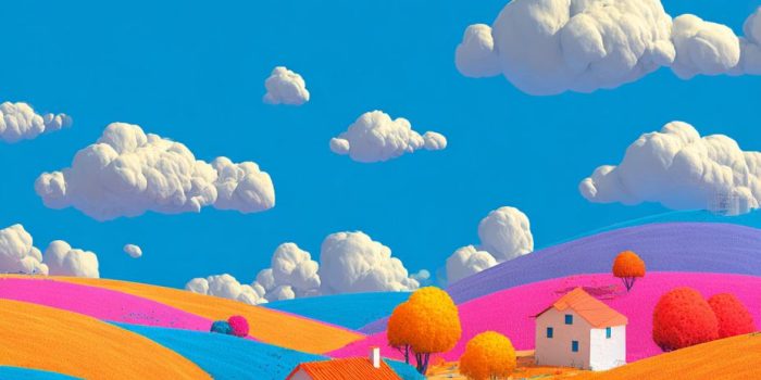 Ai提示词_这幅图描绘了明亮色彩的乡村景观，展现了鲜明的山丘和田园风光缩略图