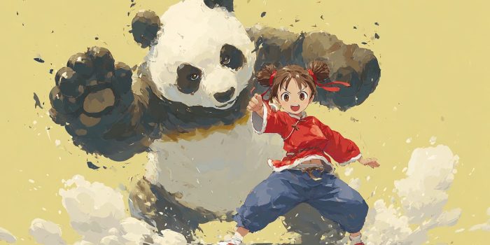 Ai提示词_一个年轻女孩和一只可爱的熊猫互动缩略图