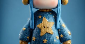 Ai提示词_一个超级可爱的女孩IP由Pop Mart制作，手持星星或水瓶座符号，展现出双鱼座的主题缩略图