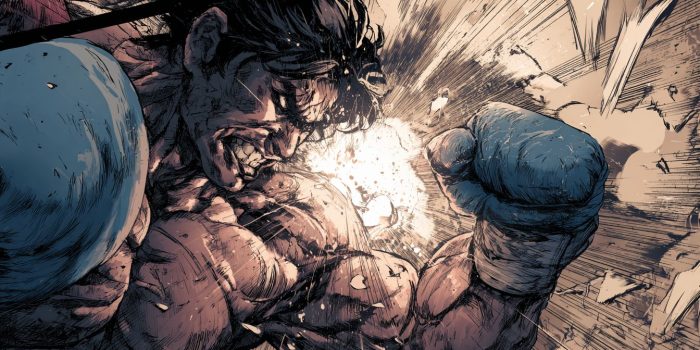 Ai提示词_拳击冠军在融合 漫画风格的动作场景中展现 漫画缩略图