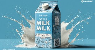 Ai提示词_蓝色牛奶 carton 上有“世界牛奶日 – 6月1日”标签的平面矢量插图缩略图