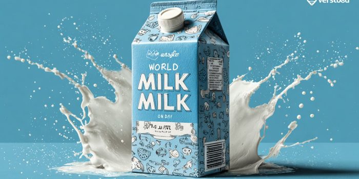 Ai提示词_蓝色牛奶 carton 上有“世界牛奶日 – 6月1日”标签的平面矢量插图缩略图
