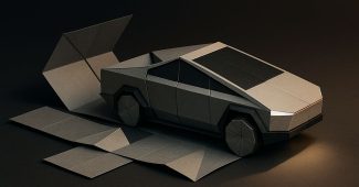 Ai提示词_一张平面纸张折叠成特斯拉Cybertruck的三维形状缩略图