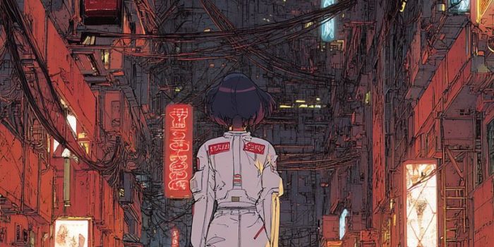 Ai提示词_《攻壳机动队》风格的日本超级网络女孩形象置于未来东京的霓虹光影中缩略图