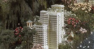 Ai提示词_博迪斯·伊塞克·金格莱兹设计的城市模型展示了郁郁葱葱的绿色景观和快乐的混乱缩略图