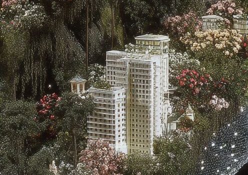 Ai提示词_博迪斯·伊塞克·金格莱兹设计的城市模型展示了郁郁葱葱的绿色景观和快乐的混乱缩略图