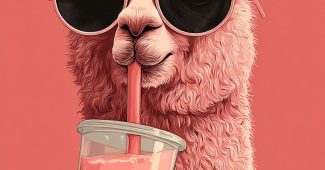 Ai提示词_一只可爱的骆驼戴着墨镜喝着奶茶缩略图