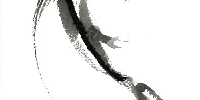 Ai提示词_这是一幅以黑墨描绘的简约风格的日本鲤鱼水墨画缩略图