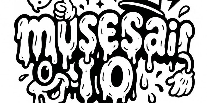 Ai提示词_创建一个黑白矢量风格的数字插图，展示“musesai.io”字样，采用大胆的卡通风格字母，带有夸张的滴落效果和手绘外观缩略图